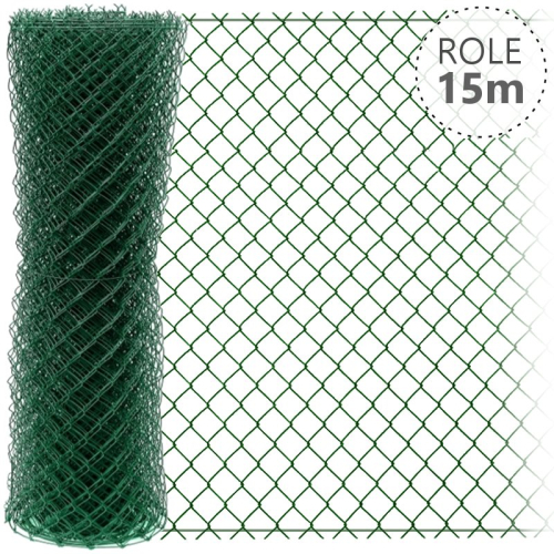 Pletivo čtyřhranné IDEAL, poplastované se zapleteným drátem, role 15 m, 1500x2,5 Zn + PVC zelené